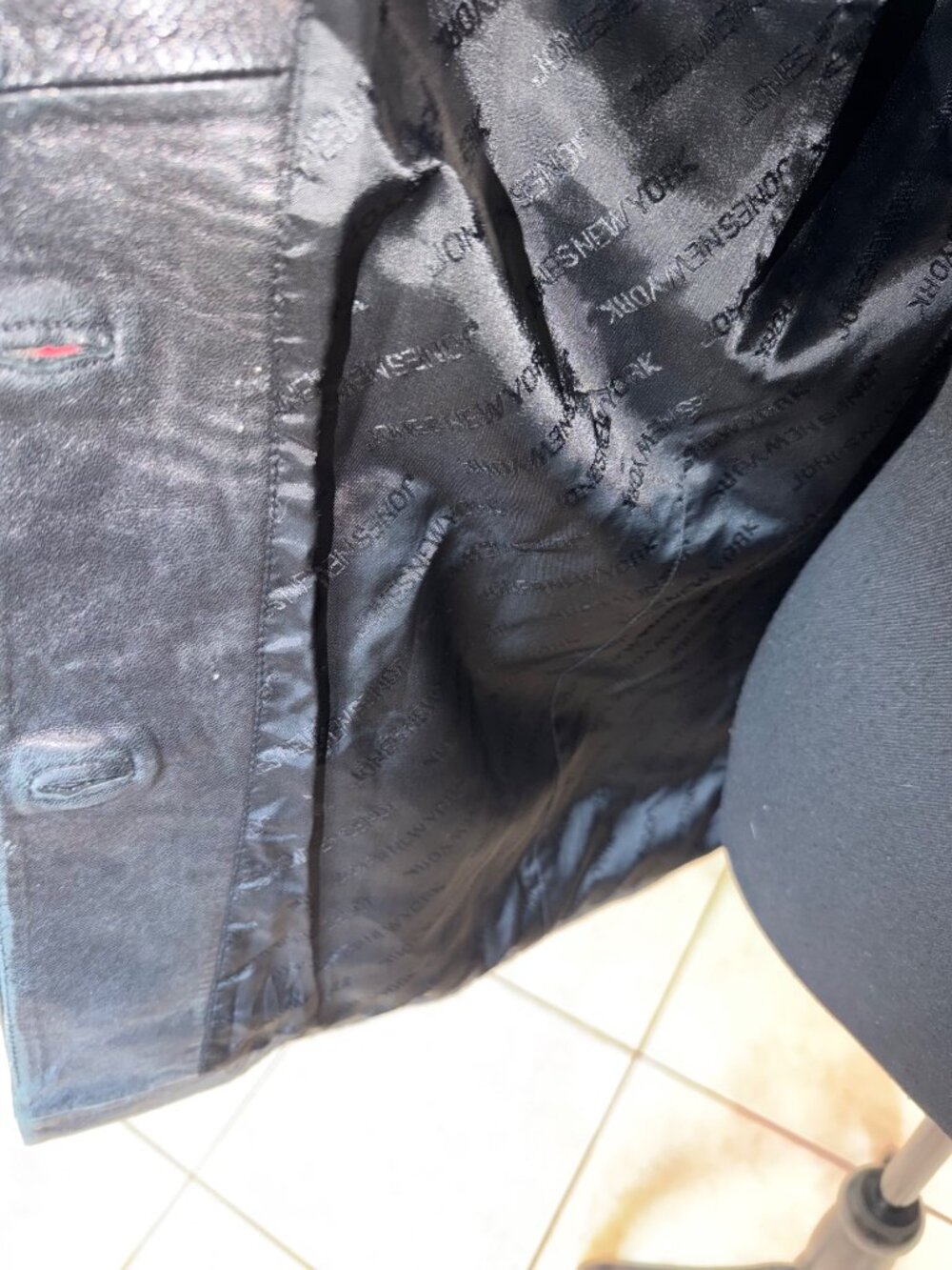 Jones New York Womens M Black Genuine Leather Blazer Jacket Quiet Luxury 90s - Picture 11 of 12